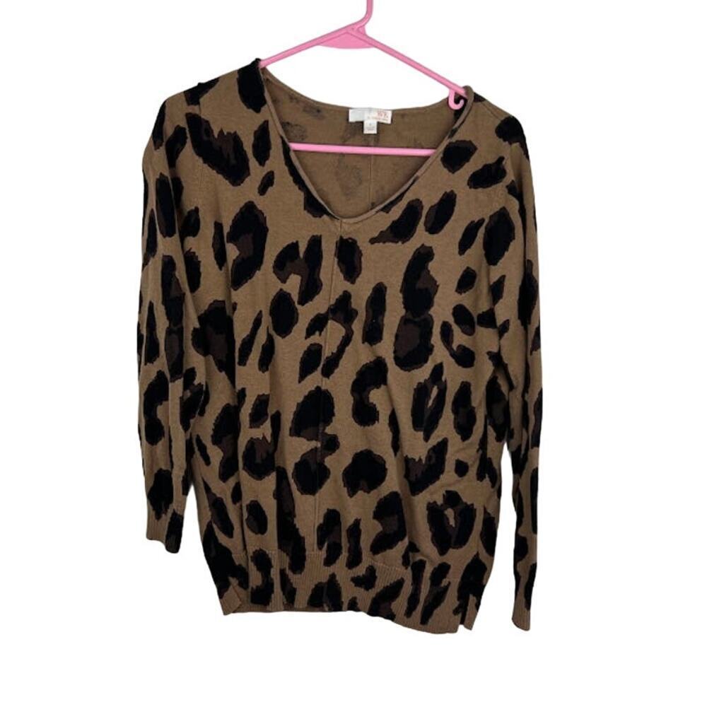 WE By living in yellow leopard print pull over sweater size small